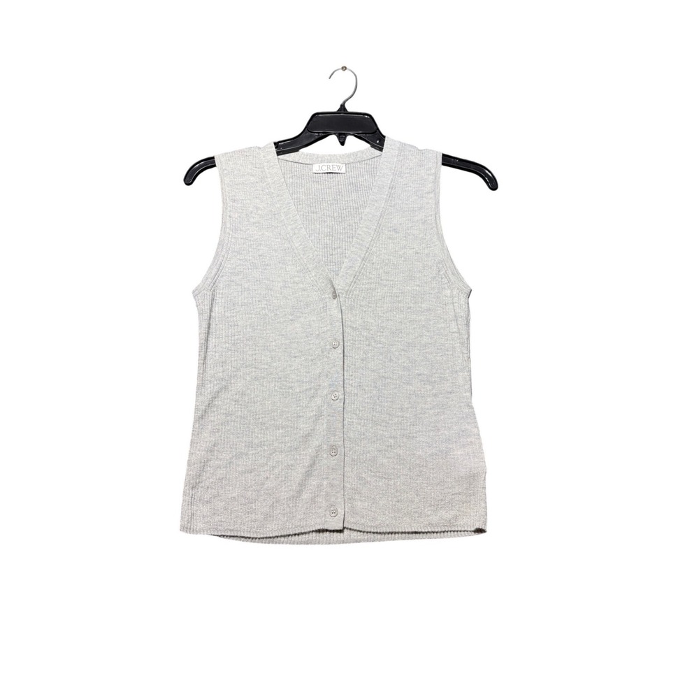 J.Crew Cashmere Silk Ribbed Cardigan Vest Women‎ M Grey Excellent Sleeveless